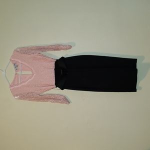 EUC Almost Famous, Pink and Black Lace Dress, With Belt, Size Medium